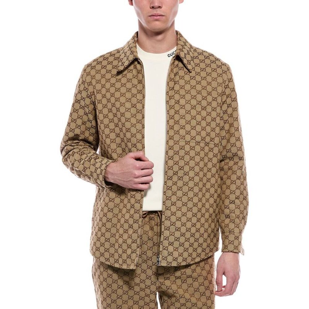Gucci Mens  Gg Canvas Overshirt, Brown